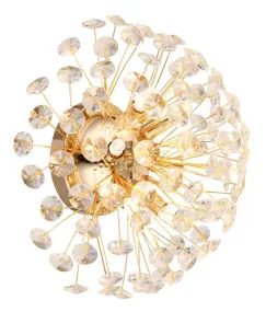 Katrina Ø40 Goud wandlamp Van Globo Lighting - Den runda stommen i guldf&auml;rgad metall och den halvsf&auml;riska sk&auml;rmen i klara K9-kristaller skapar en lyxig och inbjudande atmosf&auml;r.