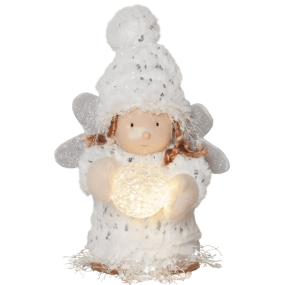 Joylight Engel Wit Van Star Trading - Gezellige witte engel met een sneeuwbal in haar handen.
