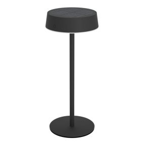 Simeri 30cm Zwart solarlamp Van Eglo - De lamp laadt u eenvoudig op via het zonnepaneel of de meegeleverde USB-kabel en beschikt over een touchdimmer met drie helderheidsniveaus, waarmee u de verlichting naar wens kunt aanpassen.