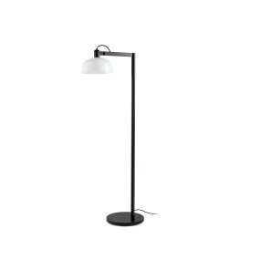 Tatawin Wit vloerlamp Van Faro Barcelona - Tatawin is een staande lamp met een zwarte structuur en een witte metalen kap die gericht licht geeft.
