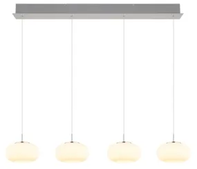 Quintara 110cm Nikkel hanglamp Van Globo Lighting - Quintara&nbsp;&auml;r en stilren och modern takpendel med en rak metallram och fyra runda, sf&auml;riska glaskupor.