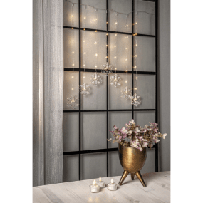 Lichtgordijn Dew Drop Snowflake Zilver Van Star Trading - Gordijn voor binnendecoratie, op batterijen met 3 AA-batterijen, met timerfunctie, 6 uur aan, 18 uur uit, herhalend.