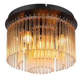 Gorley Ø32 Amber plafondlamp Van Globo Lighting - Dess design imponerar med en stilfull kombination av mattsvart metall och dekorativa stavar i klart och amberf&auml;rgat glas.