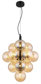 Conor Ø40 Amber hanglamp Van Globo Lighting - Den har 13st dekorativa ambertonade glaskupor som alla omfamnar en ljusk&auml;lla vilket skapar en fin och harmonisk ljusspridning i rummet.