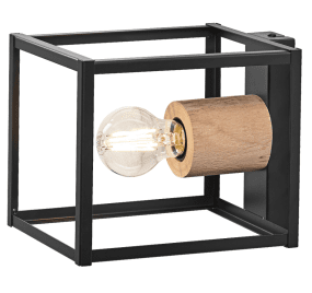 Nairobi 22cm Zwart wandlamp Van Ledvance - Het open metalen frame in het zwart zorgt voor een luchtige en industriële look, terwijl de elegante houten details een warm en natuurlijk contrast vormen.
