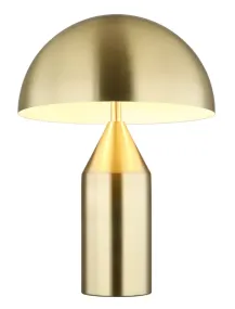 Atoma 40cm Messing tafellamp Van Globo Lighting - Sk&auml;rmen i matt m&auml;ssing och vitt skapar en harmonisk kontrast och ger en behaglig ljusspridning.