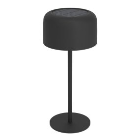 Roccanova 30cm Zwart solarlamp Van Eglo - De lamp laadt u eenvoudig op via het zonnepaneel of de meegeleverde USB-kabel en beschikt over een touchdimmer met drie helderheidsniveaus, waarmee u de verlichting naar wens kunt aanpassen.