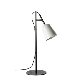Studio 55cm Wit bureaulamp Van Faro Barcelona - Het kenmerk van de lamp is de decoratieve kabelklem in de vorm van een boomtak, een uniek detail dat karakter toevoegt.