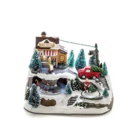 Mechanische Kerstdecoratie Met Kerstbomenverkoop 17cm Veelkleurig Van Konstsmide - Cre&euml;er een levendige kerstsfeer met deze mechanische kerstversiering &ndash; een charmant tafereel met sparrenbomen die te koop zijn in winterkledij.