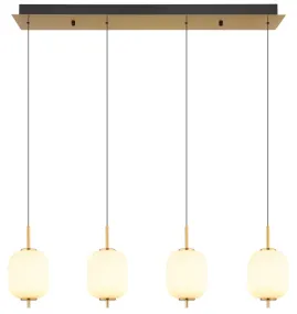 Ewald 95cm Messing hanglamp Van Globo Lighting - &nbsp;Lampan &auml;r tillverkad av en exklusiv kombination av m&auml;ssing, mattsvart metall och opalglas, vilket ger en sofistikerad och harmonisk k&auml;nsla.