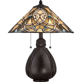 India 50cm Veelkleurig Van Elstead Lighting - De lamp staat op een klassieke voet met een bronzen afwerking, wat de tijdloze charme en elegantie versterkt.