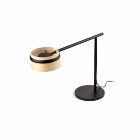 Loop 65cm Hout Van Faro Barcelona - De ronde metalen voet en zachte armleuning dragen een prachtige lampenkap van essenhout die een aangenaam, dimbaar licht verspreidt.