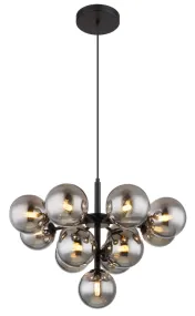 Grappy Ø56 Rookkleurig hanglamp Van Globo Lighting - Grappy taklampa blir en stilfull och lyxig detalj i varje rum med sin glamor&ouml;sa design och de 13st r&ouml;kf&auml;rgade glaskulorna.