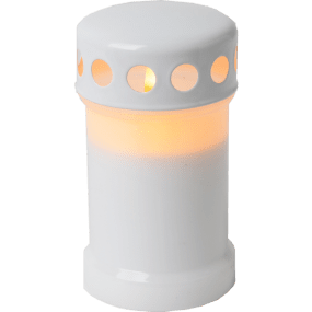 LED Grafkaars Serene Wit Van Star Trading - Een prachtige witte grafkaars met een mooie gloed die oplicht in het donker.
