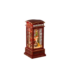 Met Water Gevulde Lantaarn Met telefooncel ROOD Van Konstsmide - Decoratieve mini-lantaarn gevuld met water in de vorm van een klassieke rode telefooncel met kerstmotief.