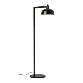 Tatawin Zwart vloerlamp Van Faro Barcelona - Tatawin is een staande lamp met een zwarte structuur en een zwarte metalen kap die gericht licht geeft.