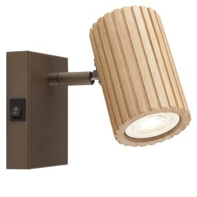 Lakewood 17cm Bruin leeslamp Van Brilliant - De Lakewood wandlamp combineert bruin metaal met licht, geribbeld hout voor een warme en stijlvolle uitstraling.