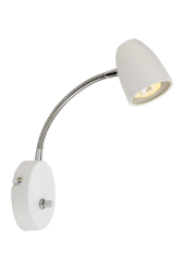 Sandnes Wit leeslamp Van Aneta Lighting - Dankzij het flexibele scharnier is de lamp eenvoudig in beide richtingen te verstellen en dankzij de dimmer is de helderheid aan te passen.