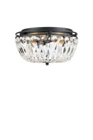 Vasa Ø30 Chroom badkamerlamp Van Markslöjd - Deze elegante plafondlamp van kristal heeft een zwart metalen frame en prachtige machinaal geslepen prisma's die een luxueuze uitstraling creëren.