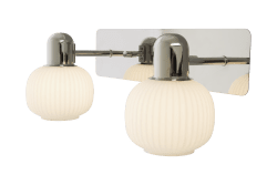 Messina 35cm Chroom badkamerlamp Van Aneta Lighting - Wandlamp Messina in chroom met 2 opaalwitte gecanneleerde glazen kappen.