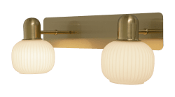 Messina 35cm Mat messing badkamerlamp Van Aneta Lighting - Wandlamp Messina in mat messing met 2 opaalwitte gecanneleerde glazen kappen.