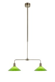 Vela 75cm Messing/groen Van Markslöjd - Stijlvolle plafondlamp in een klassieke stijl met een messing frame en twee glanzende groene glazen kappen.