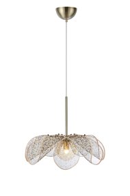 Styrka Ø63 Veelkleurig hanglamp Van Markslöjd - Plafondlamp met een expressief luipaardpatroon in zwart en beige, met een bloemvorm van bananenvezel die een zachte en decoratieve indruk geeft.