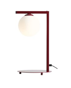 Zac 50cm Bourgondië tafellamp Van Artera - De Zac tafellamp in bordeauxrood metaal en wit glas heeft een modern en minimalistisch design dat elegantie combineert met functionaliteit.