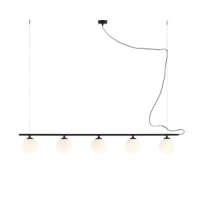 Beryl 140cm Zwart Van Artera - De minimalistische zwarte staaf vormt een elegant contrast met de witte bollen en geeft de lamp een moderne en verfijnde uitstraling.