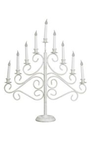 Smide 9 Wit Van Pixie Design - Een elegante en rustieke kandelaar van smeedijzer met negen armen, in een combinatie van wit en antiek goud.