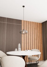 Coco Ø30 Rookkleurig Van Emibig Lighting - De stijlvolle kap van gerookt glas verspreidt een warm licht, waardoor de kamer een lichte en zachte uitstraling krijgt.