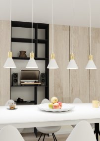 Rosa 116cm Wit hanglamp Van Emibig Lighting - Perfect voor woonkamers, eetkamers of keukens - Roze creëert een unieke sfeer in de kamer door de ruwheid van metaal te combineren met de subtiele elegantie van een gouden accent.