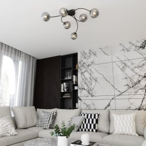 Vibra 97cm Rookkleurig plafondlamp Van Emibig Lighting - De lampenkappen van gerookt glas verspreiden een zacht en diffuus licht, wat de kamer een lichte en moderne uitstraling geeft.