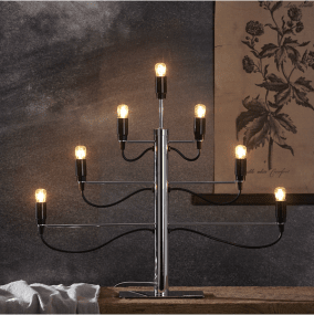 Milano Chroom Van Star Trading - Stijlvolle en moderne kandelaar van verchroomd metaal met zwarte details en ruimte voor 7 lichtbronnen.