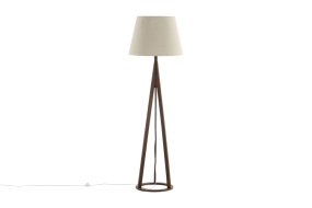 Kona Hout vloerlamp Van Venture Design - met poten in de kleur espresso en linnen scherm.