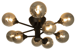 Cosmos 52cm Zwart plafondlamp Van Aneta Lighting - Cosmos plafondlamp in zwart gelakt metaal met 9 kappen van gerookt glas.