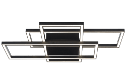 New York 65cm Zwart plafondlamp Van Aneta Lighting - New York plafondlamp van zwart gelakt metaal met 3 overlappende rechthoeken die een decoratieve geometrische uitstraling geven.
