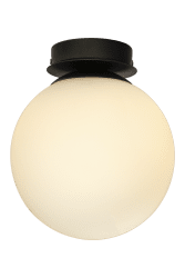Lido Ø20 Zwart badkamerlamp Van Aneta Lighting - Lido badkamerplafondlamp in matzwart metaal en opaalwitte glazen kap.