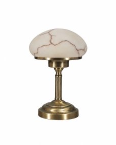 August 28cm Antiek messing tafellamp Van Aneta Lighting - Met zijn klassieke ontwerp in antiek metaal en een prachtige albast-achtige kap verspreidt hij een warm en aangenaam licht dat in elke kamer een uitnodigende sfeer cre&euml;ert.