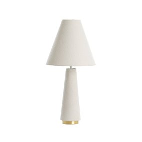 Devia 60cm Romig wit Van Light & Living - De lamp is bekleed met zacht, cr&egrave;mewit textiel dat een warme en comfortabele uitstraling geeft, terwijl het discrete messing detail op de voet een vleugje luxe toevoegt.