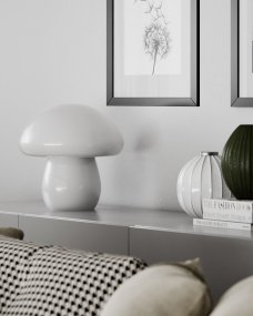 Mira Mushroom 30cm Wit tafellamp Van By Rydéns - De lamp is niet alleen een functionele lichtbron, maar ook een artistiek detail dat met zijn op de natuur ge&iuml;nspireerde ontwerp en handgemaakte kwaliteit uw interieur accentueert.