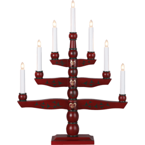 Tradition ROOD Van Star Trading - Traditionele houten kandelaar, rood geverfd, met decoratieve details.