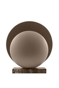Orbit 32cm Bruin tafellamp Van Globen Lighting - De koffiebruine metalen kappen zijn gecombineerd met een marmeren voet, wat de lamp een esthetisch aantrekkelijke uitstraling geeft.