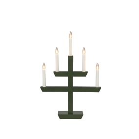 Wooden Candelabra 5 Lights Donkergroen Van Konstsmide - Een tijdloos interieurdetail dat een warme gloed verspreidt en perfect past bij het raam tijdens de advent, of als sfeerverlichting het hele jaar door.