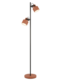 City 2 Terracotta/zwart vloerlamp Van Aneta Lighting - De City vloerlamp heeft een modern en stijlvol design met een elegante combinatie van zwart en terracotta-kleurig metaal.