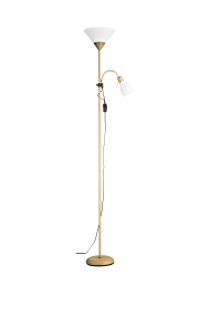 Vigo Messing vloerlamp Van Aneta Lighting - De uplight heeft een E27 fitting en de leesarm een E14 fitting.