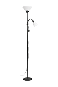 Vigo Zwart vloerlamp Van Aneta Lighting - De uplight heeft een E27 fitting en de tafelarm een E14 fitting.