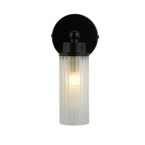 Imperial 22cm Zwart badkamerlamp Van Searchlight - De combinatie van matzwart metaal en gecanneleerd glas geeft de ruimte een gevoel van moderne luxe.