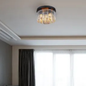 Gorley Ø32 Rookkleurig plafondlamp Van Globo Lighting - Dess design imponerar med en stilfull kombination av mattsvart metall, gl&auml;nsande krom och r&ouml;kf&auml;rgade glasstavar.