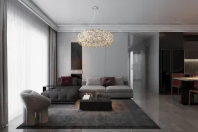 Katrina Ø80 Rookkleurig kristal Van Globo Lighting - Katrina &auml;r en elegant rund kristallkrona i kromf&auml;rgad metall med gnistrande K9-kristaller som skapar en sofistikerad och lyxig atmosf&auml;r i ditt hem.